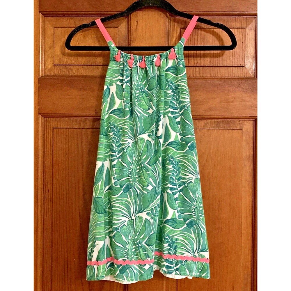 Tommy Bahama Girls 7 Floral Tropical Green Pink Strappy Summer Resort Dress